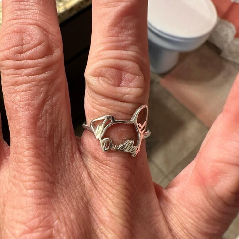 Initial Ring Custom - Personalized Dog Cat Ears Ring Gold