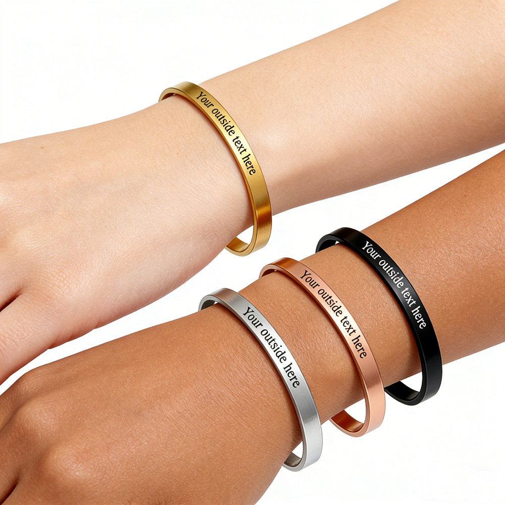 Coordinates Bracelet - Custom Stainless Steel Open Bangle, Engraved