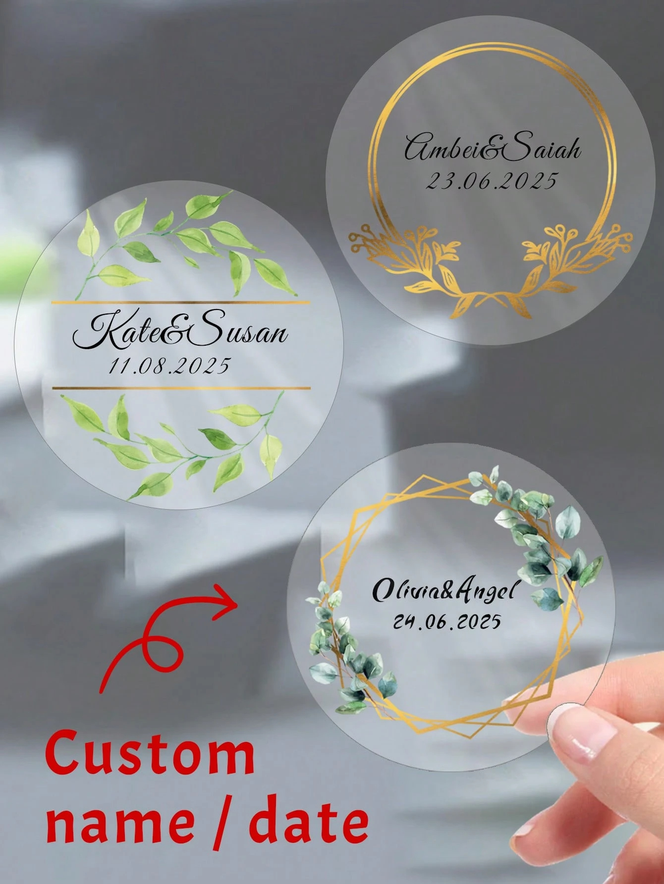 Personalised Candle Label - Clear Personalized Wedding Gift Stickers Circle