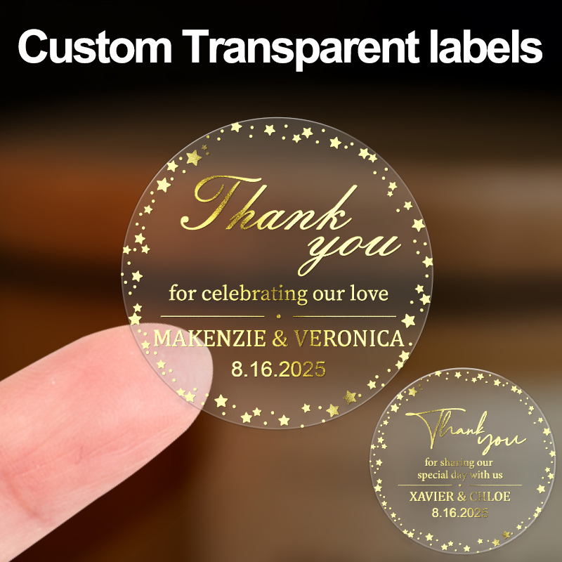 Personalised Candle Label - Custom Gold Transparent Waterproof Stickers -