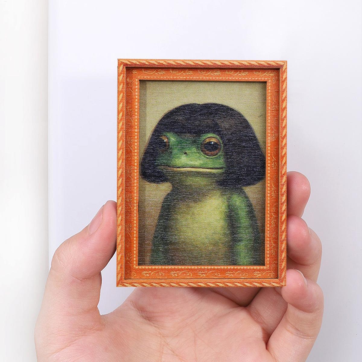 Engraved Wood Frame - Cute Frog Fridge Magnet Funny Wooden