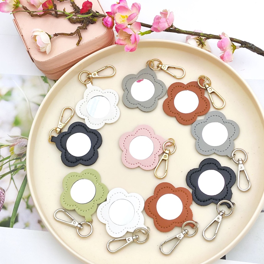 Initial Ring Custom - Flower Petal Shaped Mirror Bag Keychain