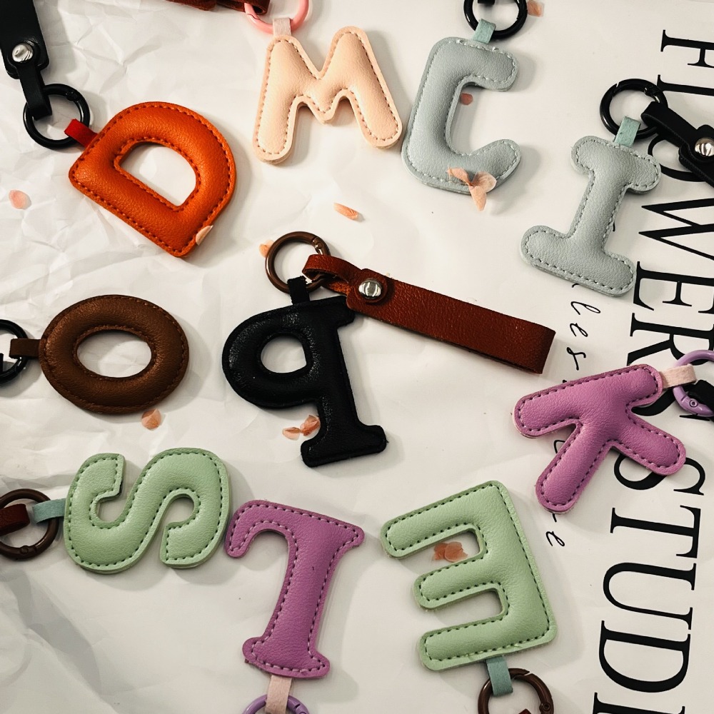 Monogram Keychain Leather - Customizable Trendy Alphabet Letter Leather Cute