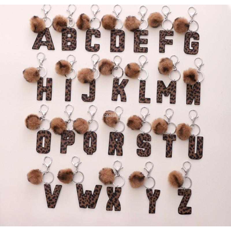 Fashion Leopard English Alphab - Monogram Keychain Leather บทวิจารณ์และราคา