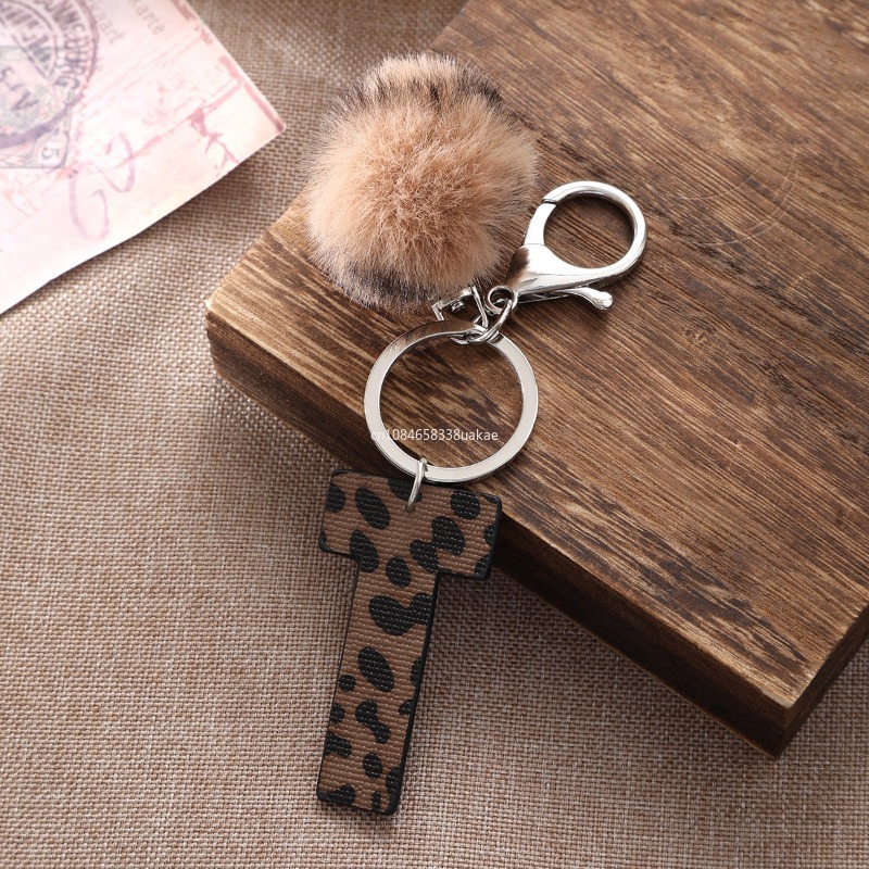 Fashion Leopard English Alphab - Monogram Keychain Leather บทวิจารณ์และราคา
