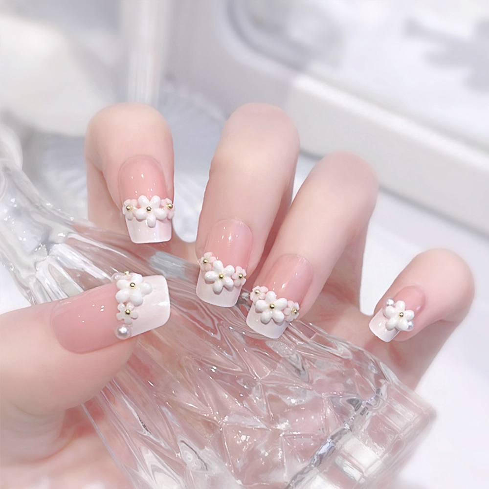 24pcs Medium Long Acrylic Fake - Pressed Flower Art บทวิจารณ์และราคา