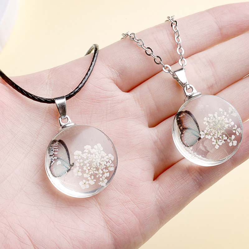 Fahion Glass Charm Real Dried  - Birth Flower Necklace บทวิจารณ์และราคา
