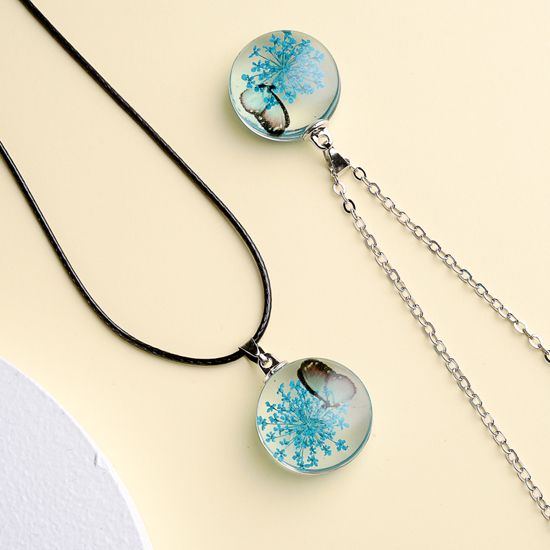 Fahion Glass Charm Real Dried  - Birth Flower Necklace บทวิจารณ์และราคา