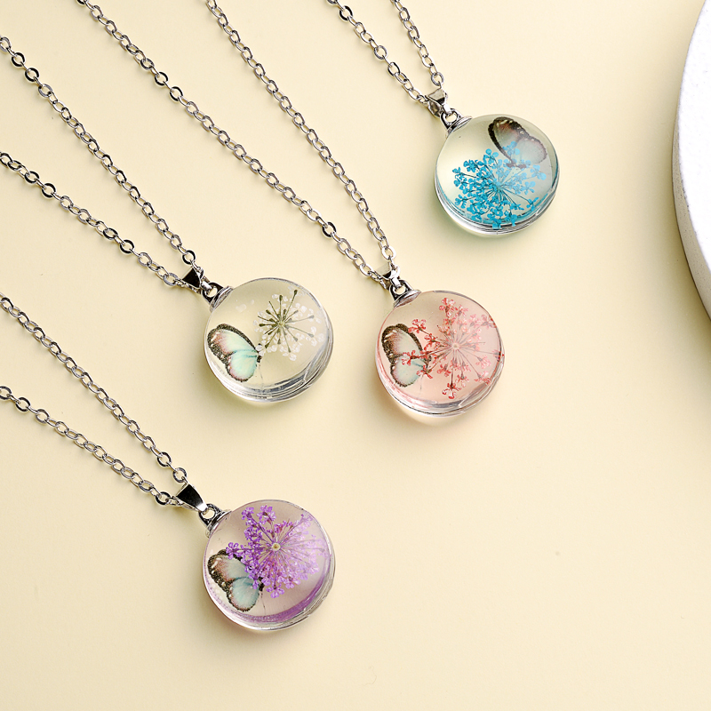 Fahion Glass Charm Real Dried  - Birth Flower Necklace บทวิจารณ์และราคา