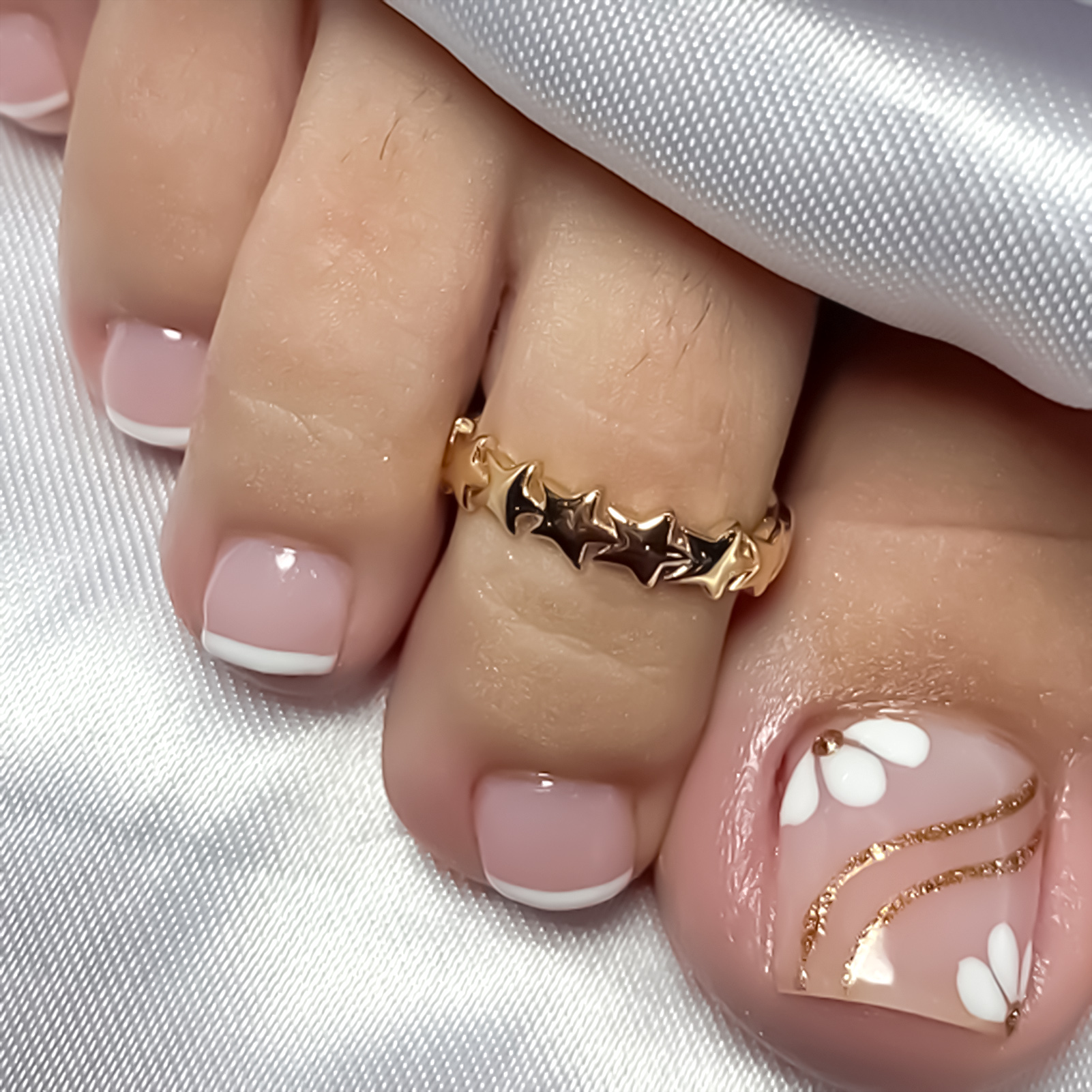 Nude Pink Color Fake Toenails  - Pressed Flower Art บทวิจารณ์และราคา