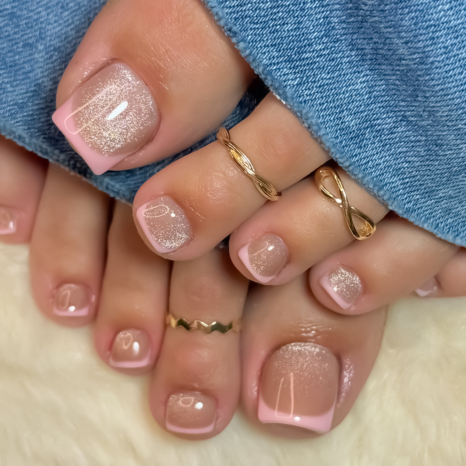 Nude Pink Color Fake Toenails  - Pressed Flower Art บทวิจารณ์และราคา