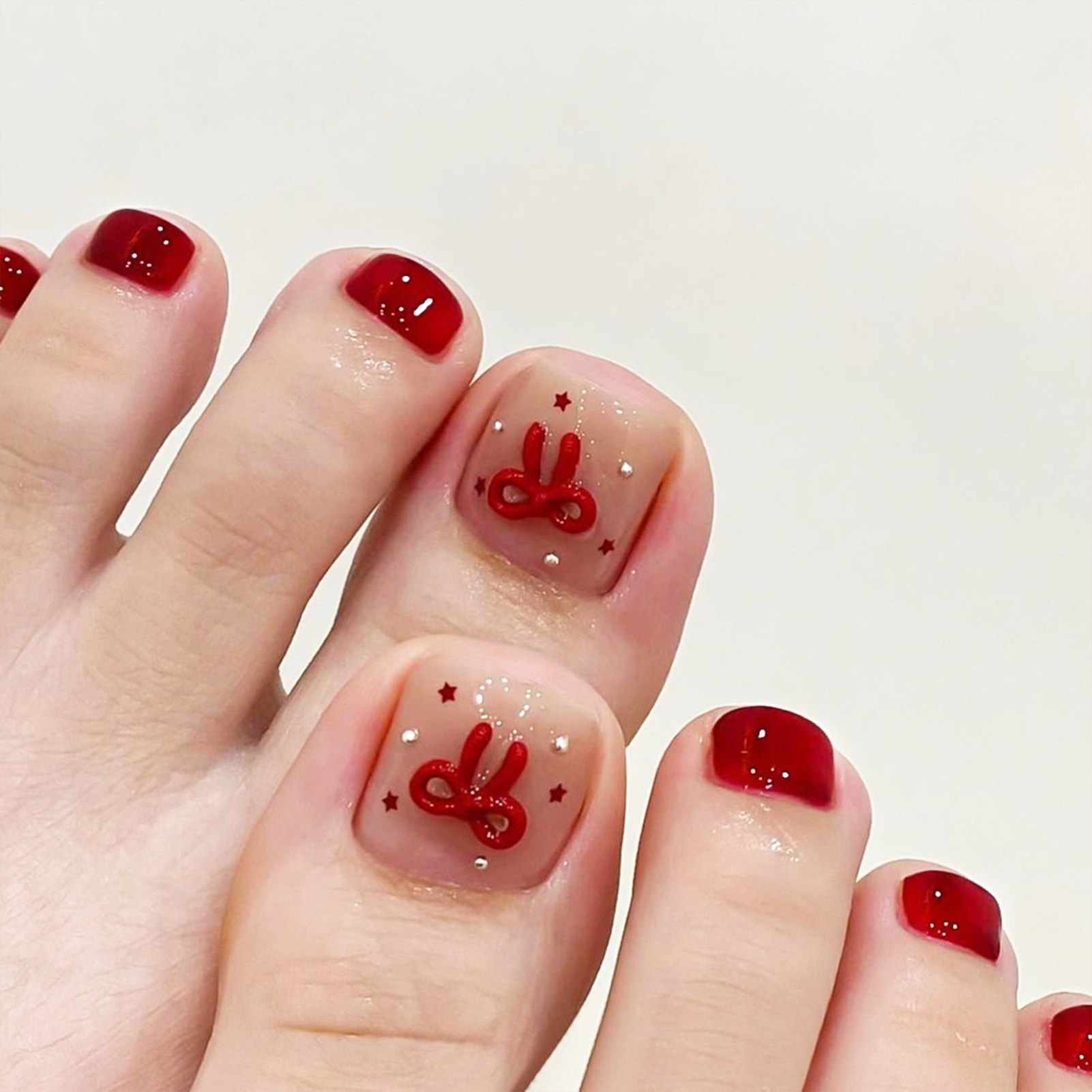 Nude Pink Color Fake Toenails  - Pressed Flower Art บทวิจารณ์และราคา