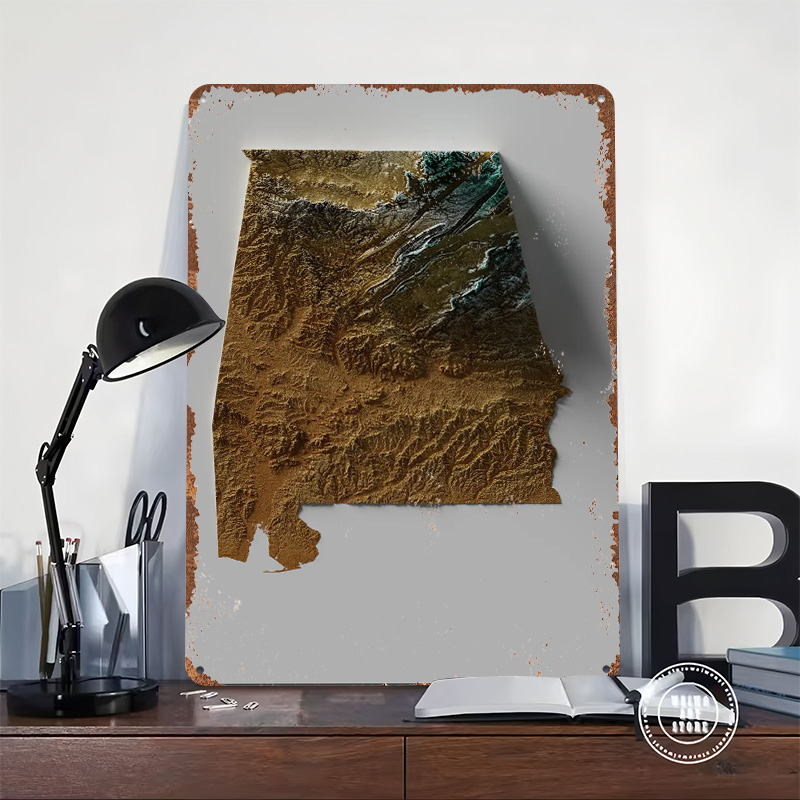 Alabama Topographic Map Metal  - Custom Map Poster บทวิจารณ์และราคา