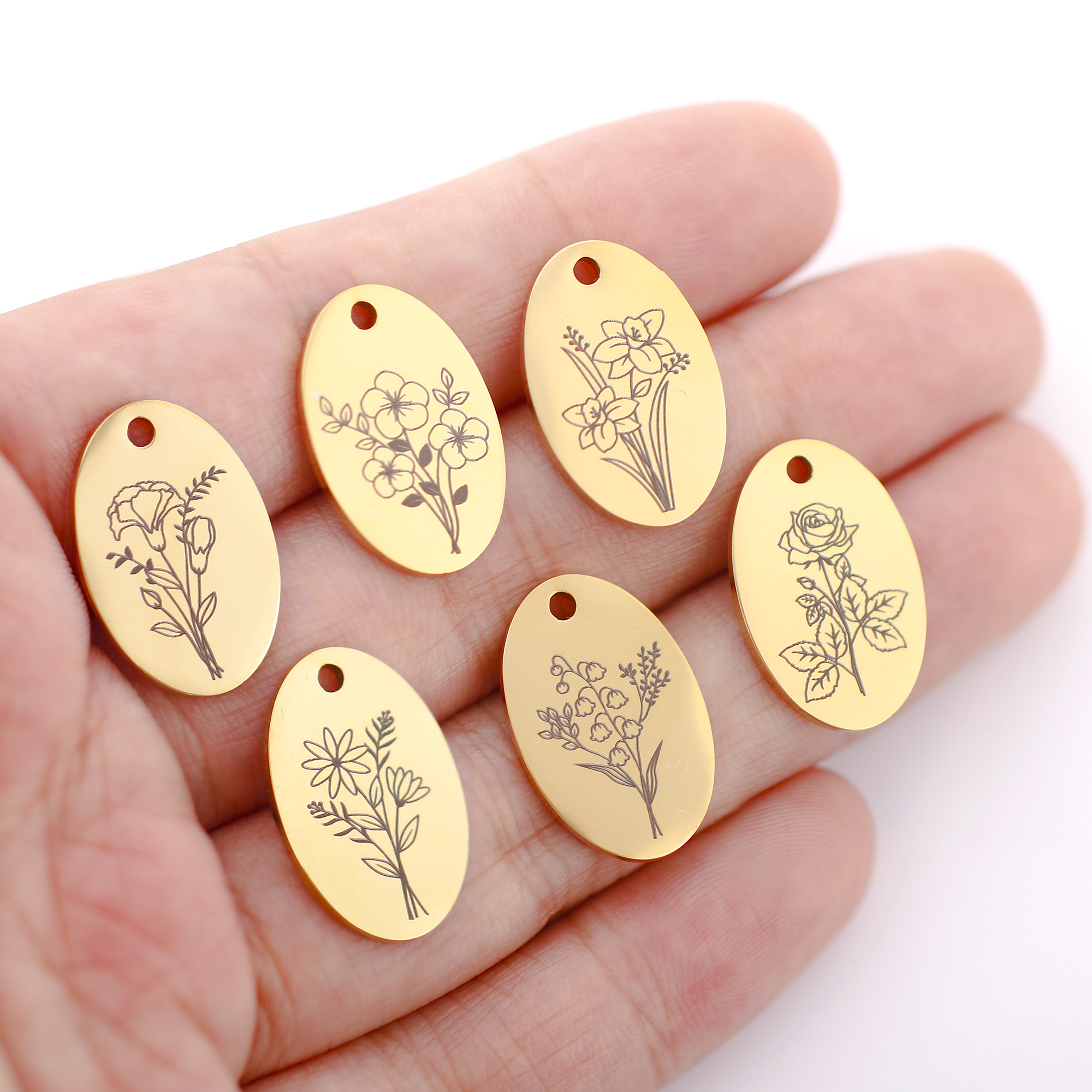 5Pcs Oval Birth Month Flower P - Birth Flower Necklace บทวิจารณ์และราคา