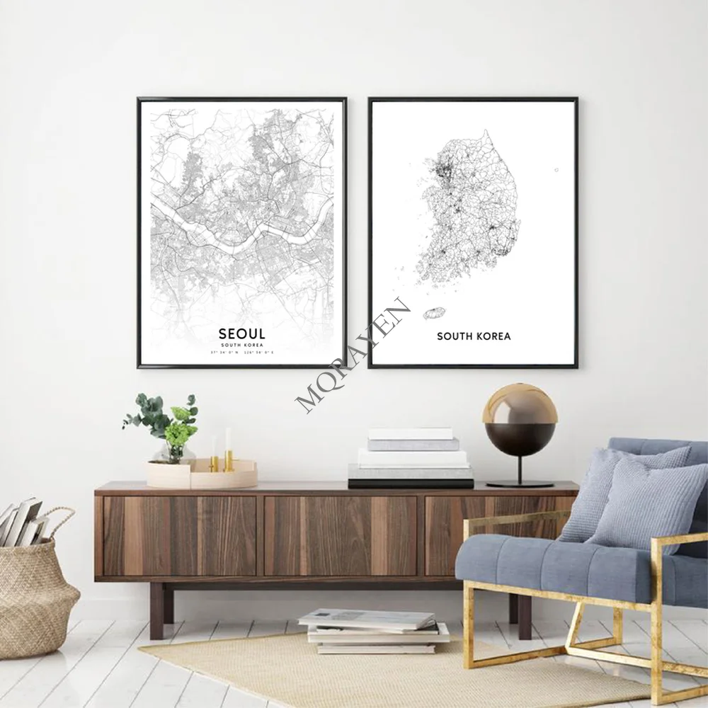 South Korea Map Black and Whit - Custom Star Map บทวิจารณ์และราคา