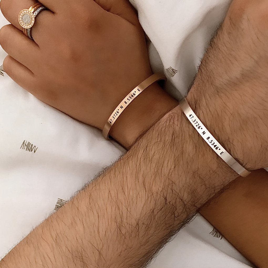 Custom Phrase Cuff Bracelets f - Coordinates Bracelet บทวิจารณ์และราคา