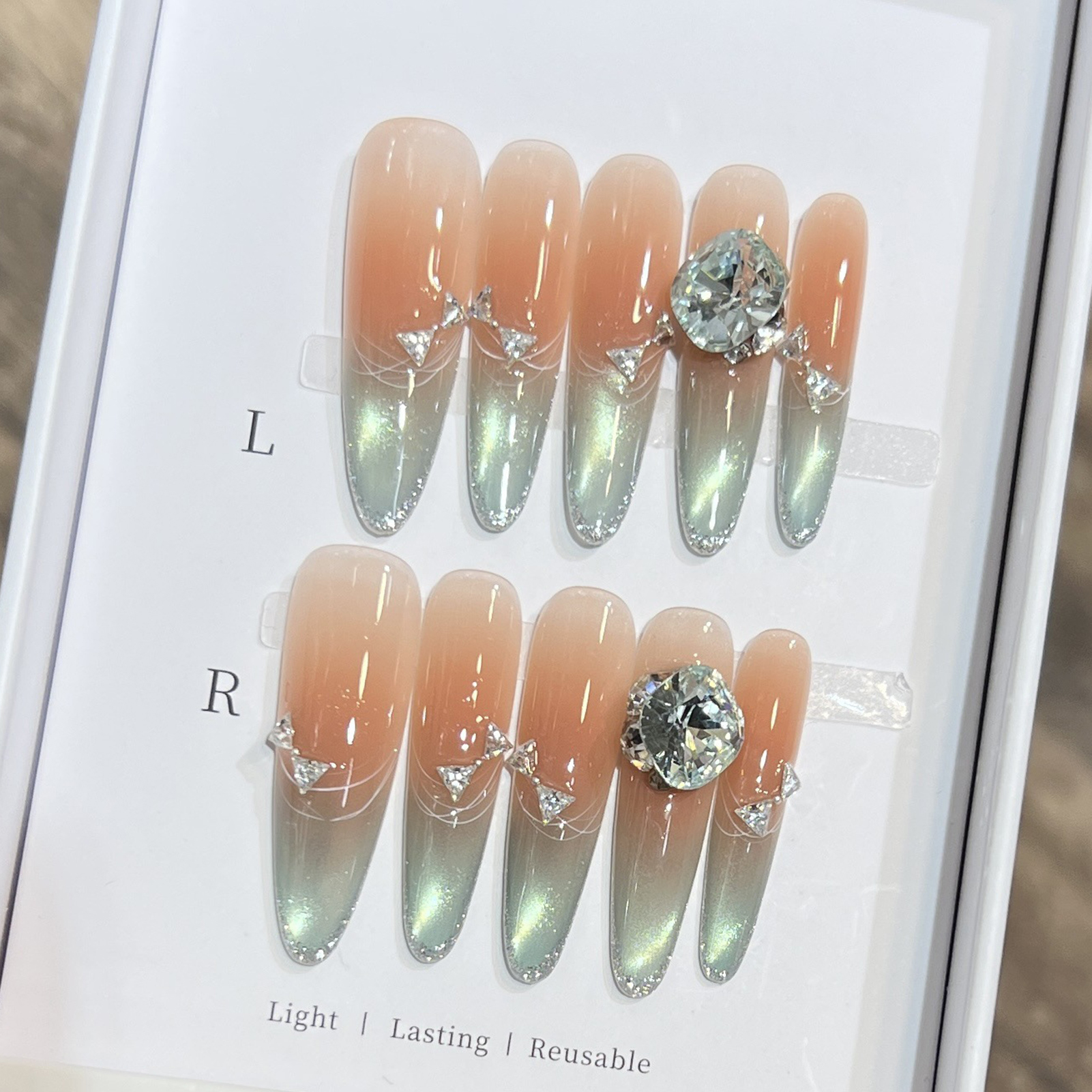 10pcs Long Almond Fake Nails T - Pressed Flower Art บทวิจารณ์และราคา