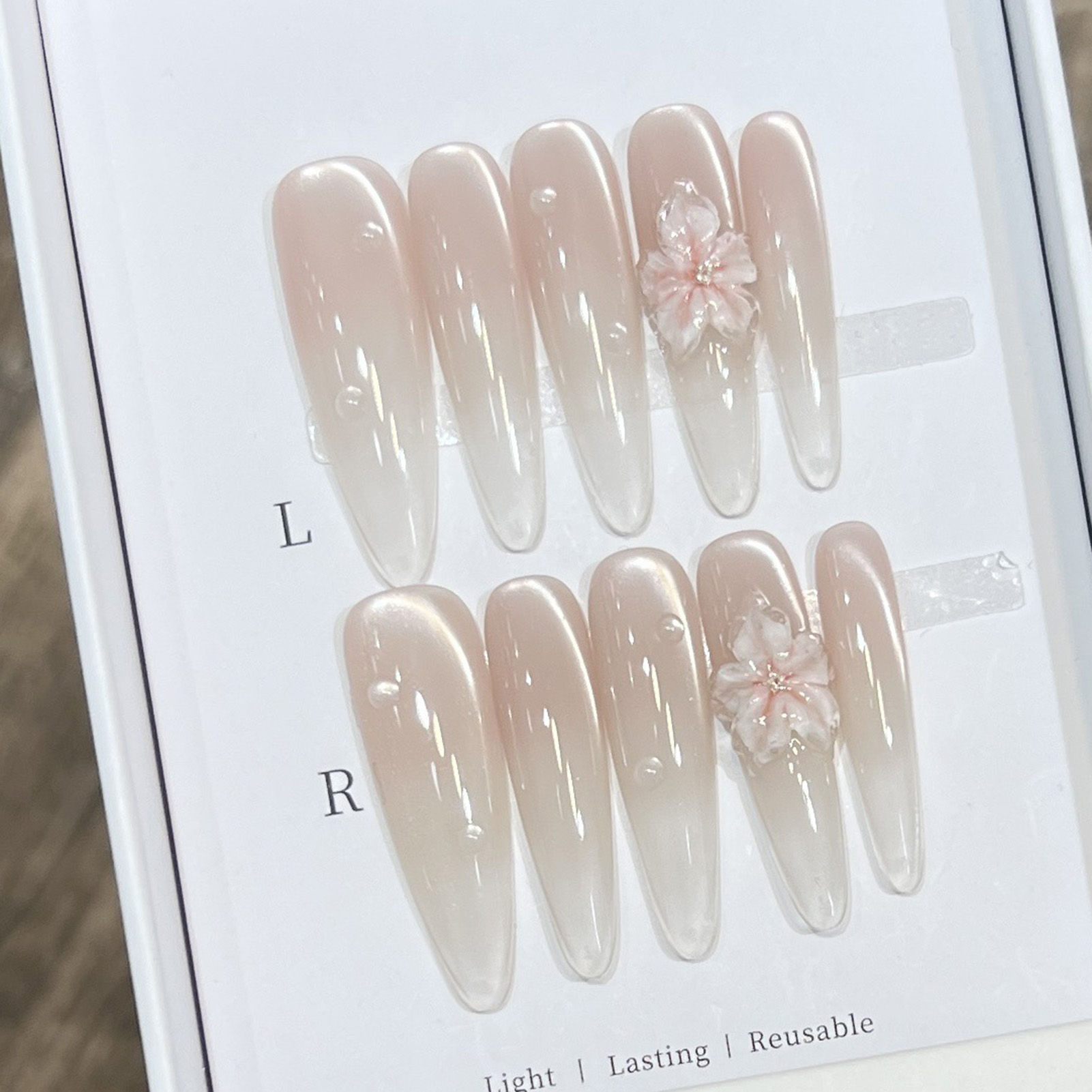 10pcs Long Almond Fake Nails T - Pressed Flower Art บทวิจารณ์และราคา
