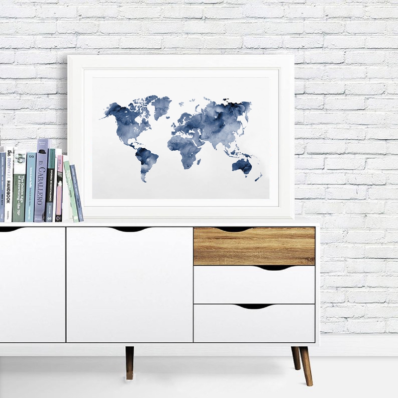 Blue World Map Print Navy Map  - Custom Star Map บทวิจารณ์และราคา