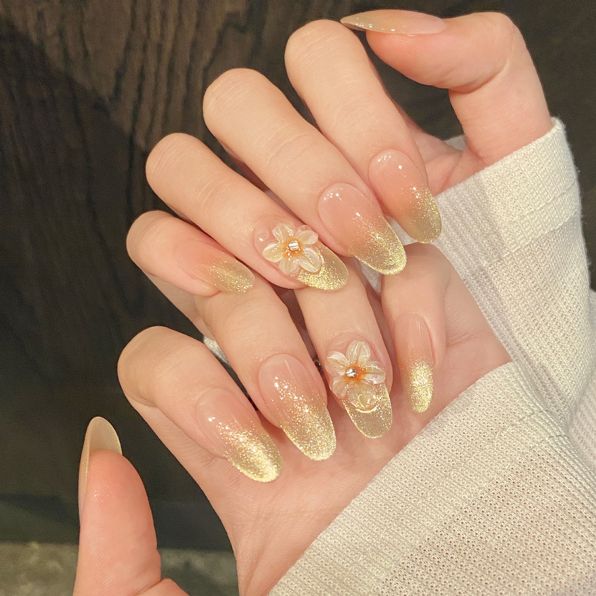 10pcs Handmade Press on Nails  - Pressed Flower Art บทวิจารณ์และราคา