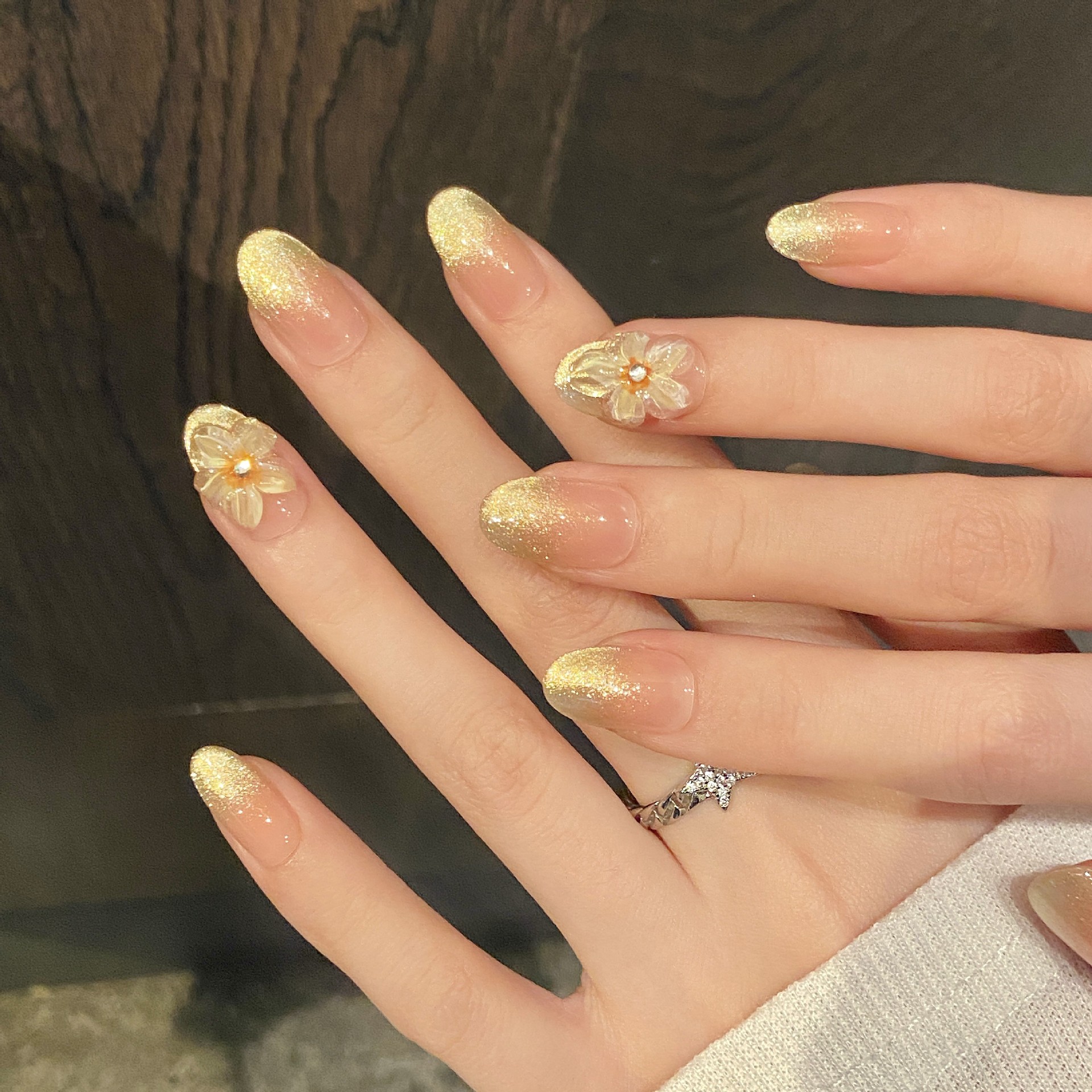 10pcs Handmade Press on Nails  - Pressed Flower Art บทวิจารณ์และราคา