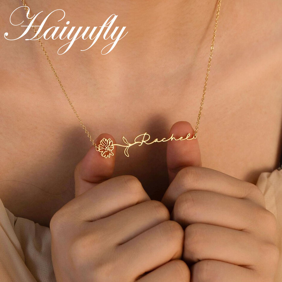 Haiyufly Custom Name Necklace  - Birth Flower Necklace บทวิจารณ์และราคา