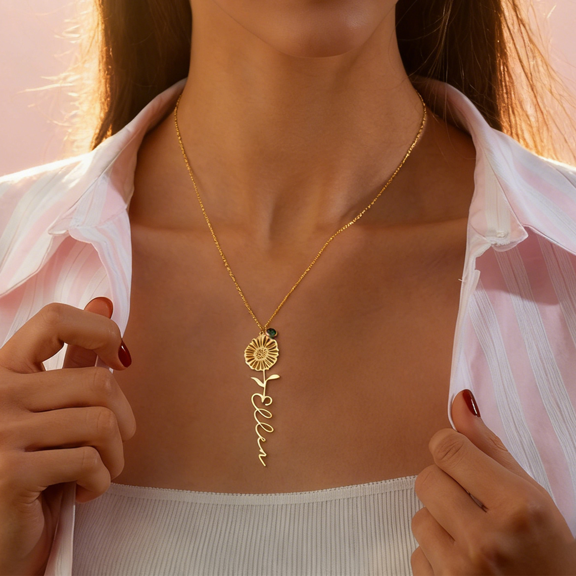 Customized Name Necklace with  - Birth Flower Necklace บทวิจารณ์และราคา