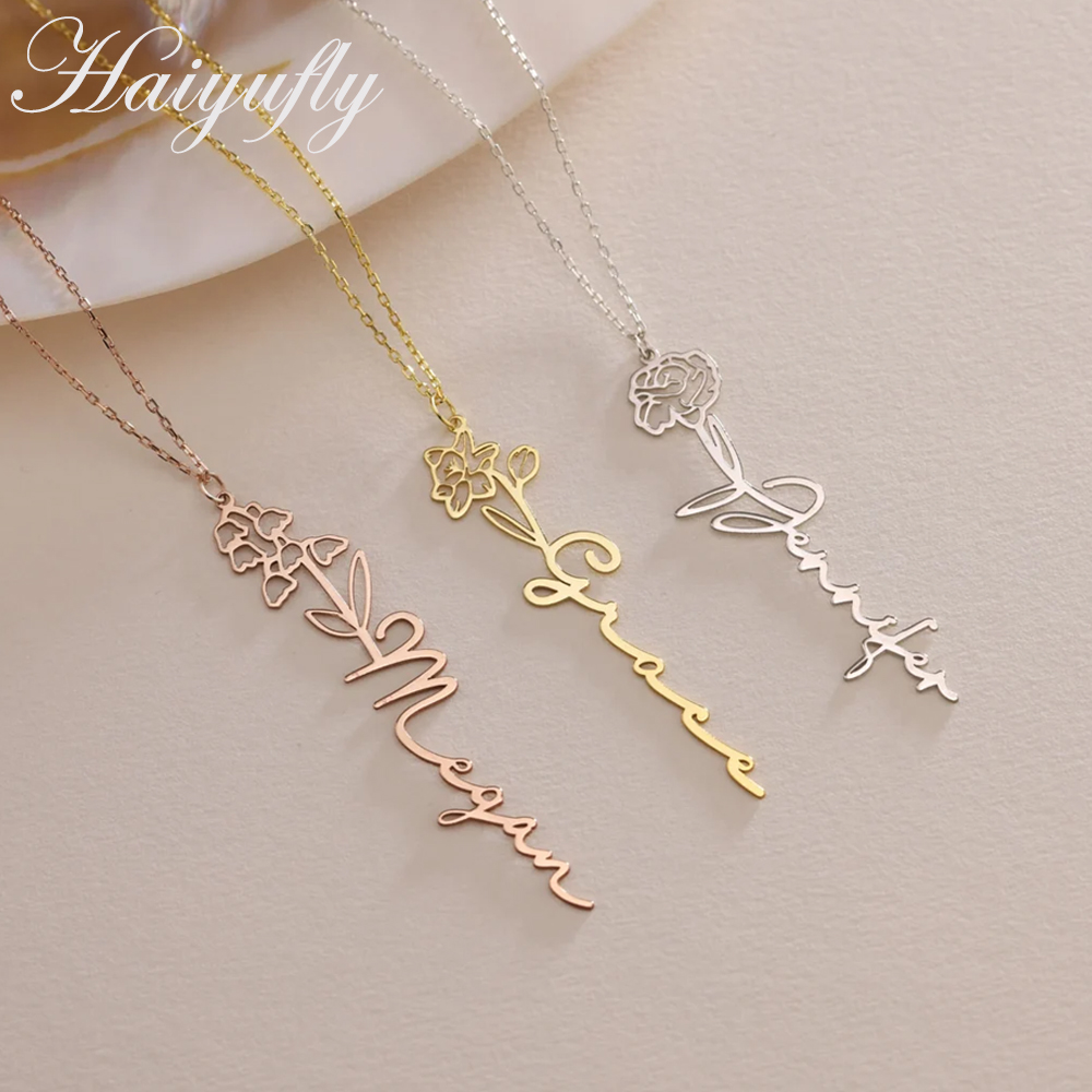 Haiyufly Custom Name Necklace  - Birth Flower Necklace บทวิจารณ์และราคา