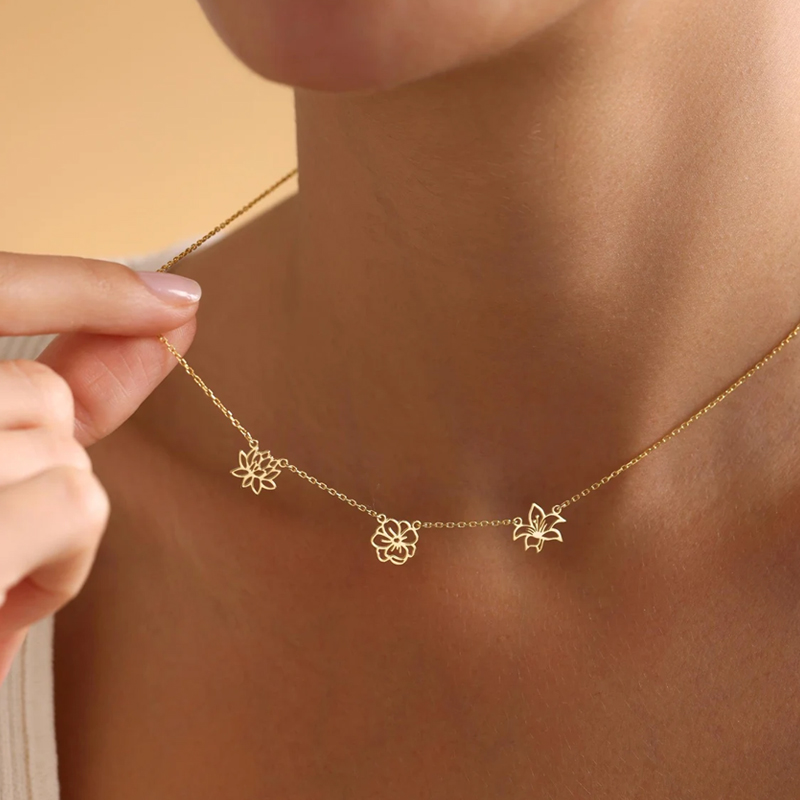 Customized Birth Flowers Neckl - Birth Flower Necklace บทวิจารณ์และราคา