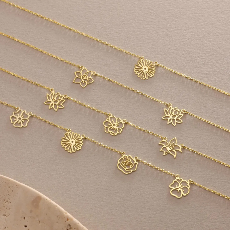 Customized Birth Flowers Neckl - Birth Flower Necklace บทวิจารณ์และราคา
