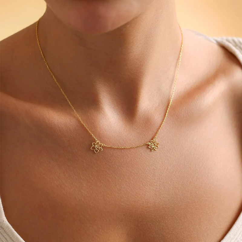 Customized Birth Flowers Neckl - Birth Flower Necklace บทวิจารณ์และราคา