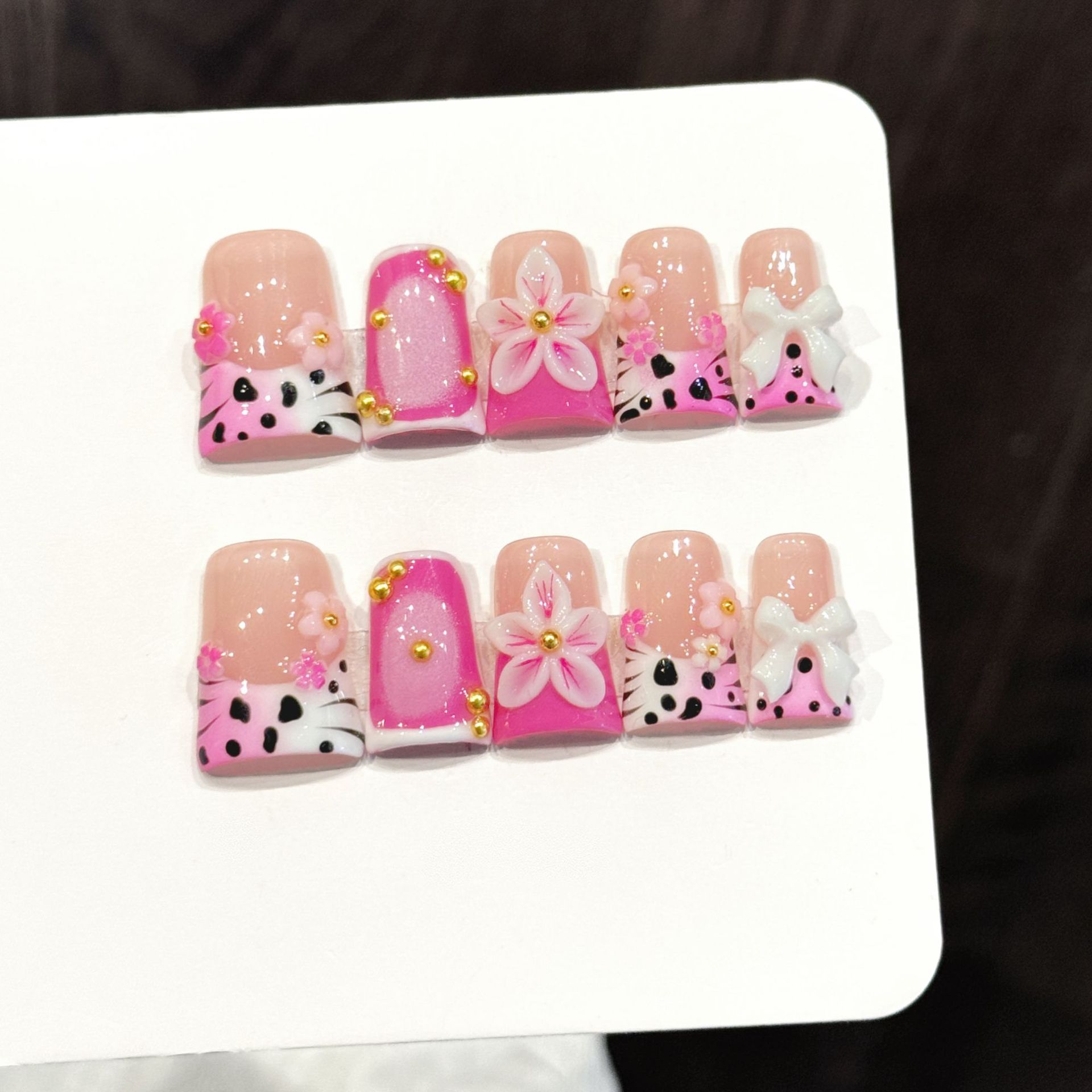 10pcs Ocean Style Fake Nails D - Pressed Flower Art บทวิจารณ์และราคา