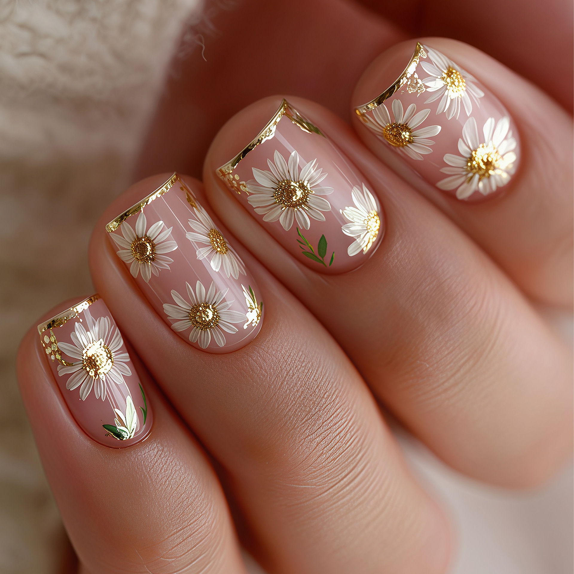 Short Square fake nails golden - Pressed Flower Art บทวิจารณ์และราคา