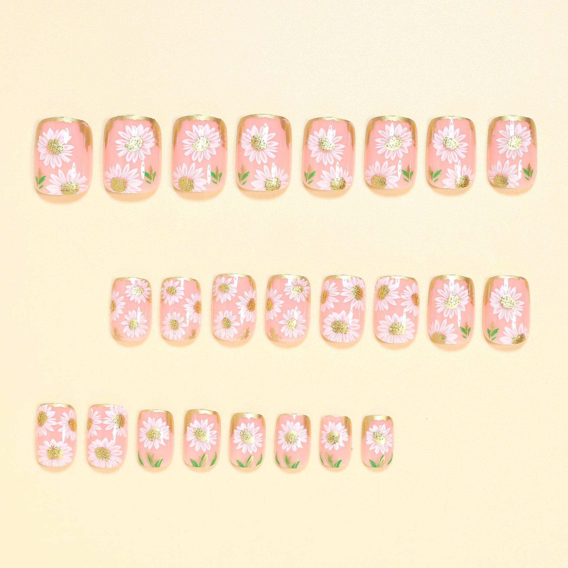 Short Square fake nails golden - Pressed Flower Art บทวิจารณ์และราคา