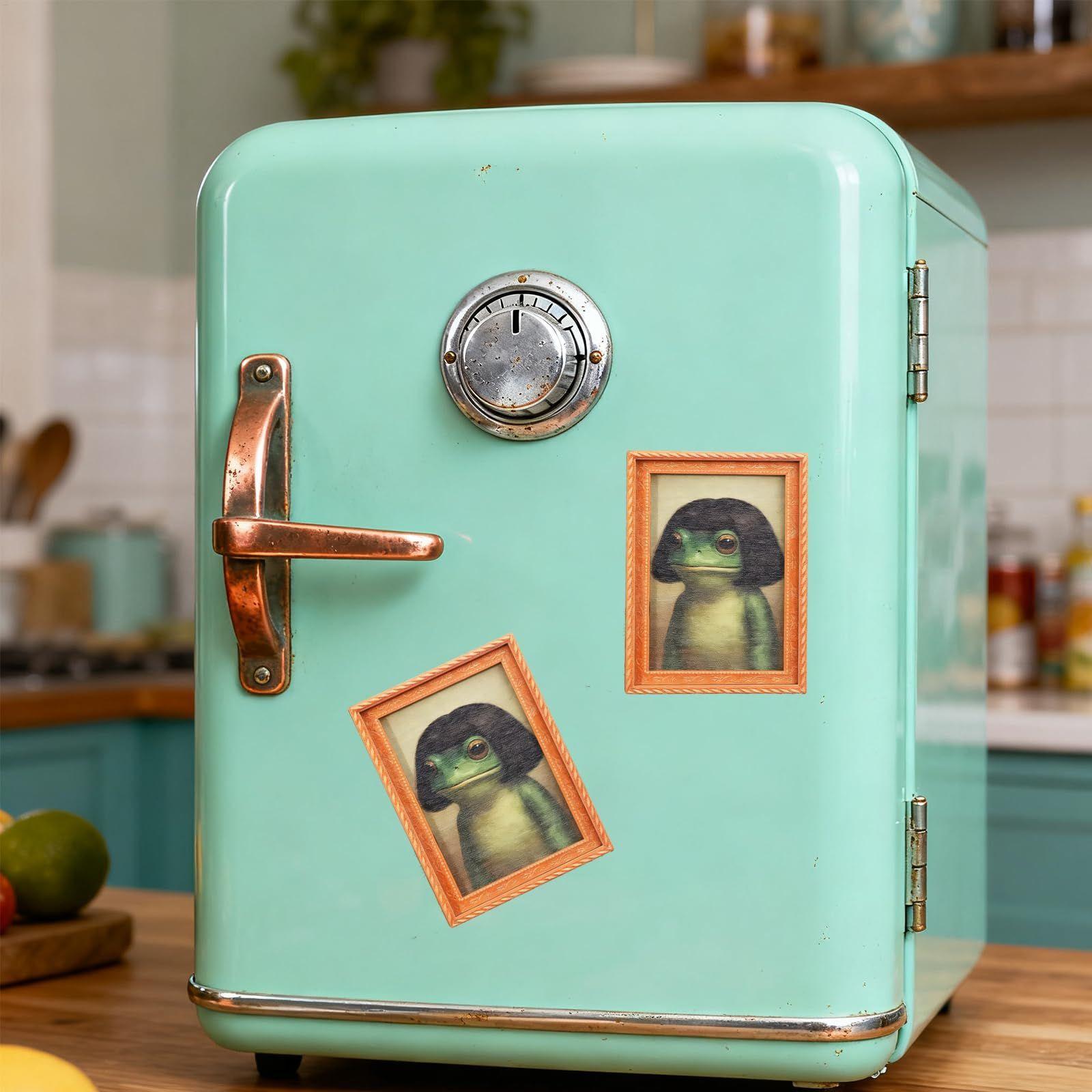 Cute Frog Fridge Magnet Funny  - Engraved Wood Frame บทวิจารณ์และราคา