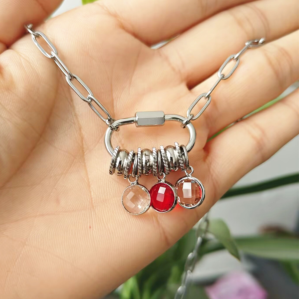 Custom Carabiner Name Charm Ne - Birth Flower Necklace บทวิจารณ์และราคา