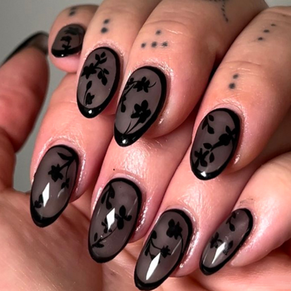 24pcs Leopard Print Brown Nail - Pressed Flower Art บทวิจารณ์และราคา