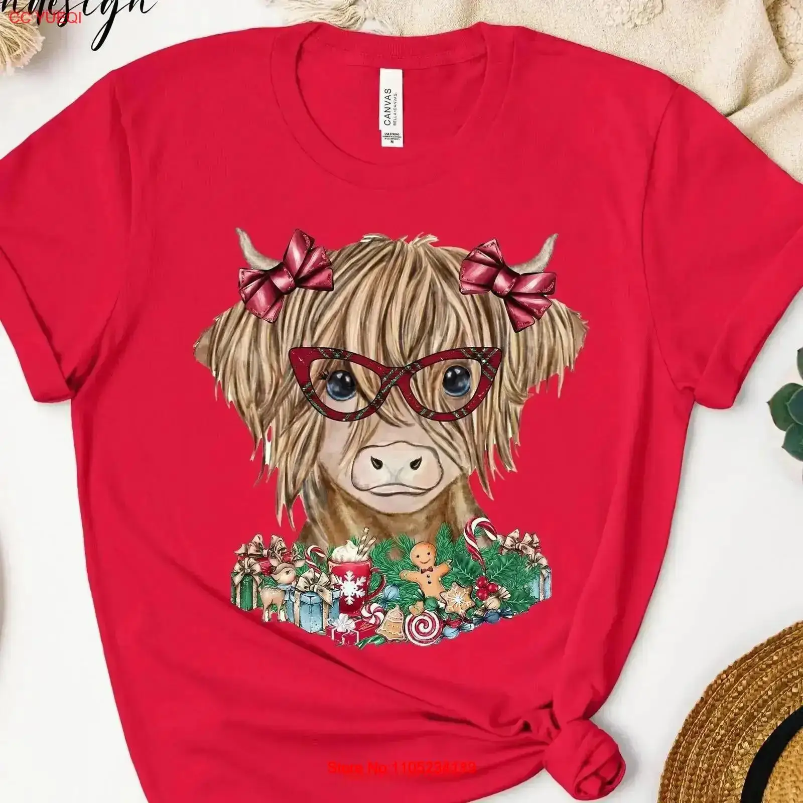 Christmas Highland Cow T Shirt - Family Tree Print บทวิจารณ์และราคา
