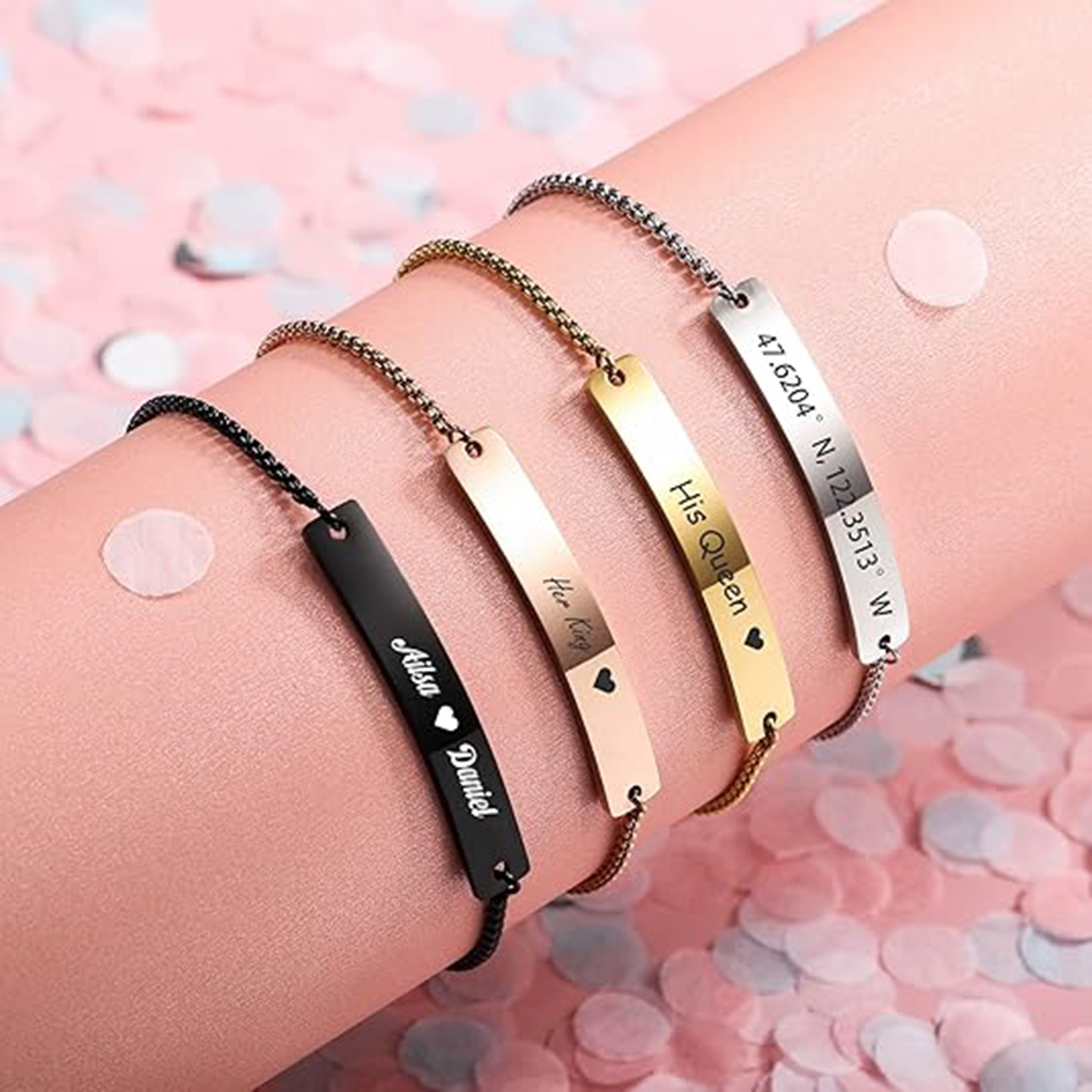 Personalized Engraved Bar Brac - Coordinates Bracelet บทวิจารณ์และราคา